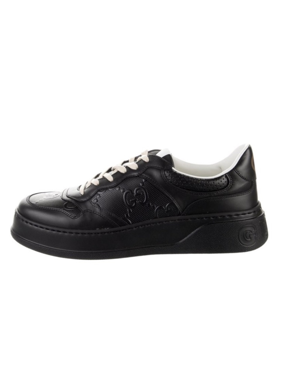 Gucci Black Leather Men’s Low-Top Sneakers with White Laces